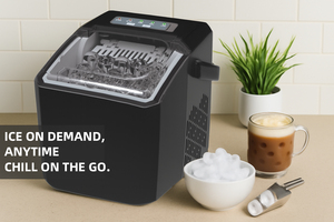 Máy làm đá cầm tay màu đen có tay cầm, Máy làm đá tự làm sạch có giỏ, 8 khối trong 5 phút, lý tưởng cho gia đình/nhà bếp/bữa tiệc - Product Image 5