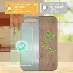 <span class=keywords><strong>Planche</strong></span> à découper double face en acier inoxydable 304, 2 en 1, antimicrobienne, en paille de blé PP, passe au lave-vaisselle - Product Image 6