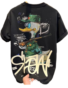 T-shirt Homme QZFSO Personnalisé avec Logo du Fabricant, Imprimé Graphique Vieilli, 220g Spandex/Coton, Délavé à l'Acide, Coupe Boxy Courte et Oversize - Product Image 1