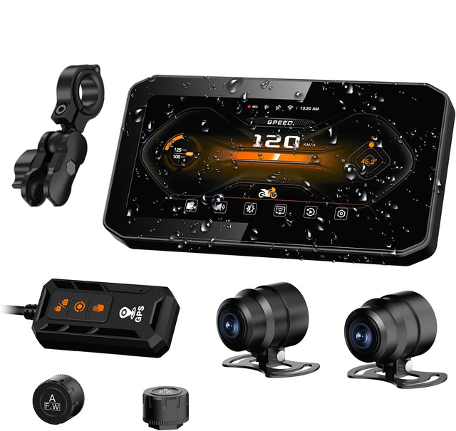 6.25 Inch IP67 Waterproof Loop Recording Wifi GPS Carplay Auto Motorcycle DVR TPMS BSD Dash Cam AHD 1080p Motorcycle Camera