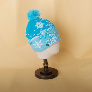 Bonnet en tricot de haute qualité, doux, pour l'hiver, bonnet thermique sans revers, motifs, bonnet à <span class=keywords><strong>gros</strong></span> <span class=keywords><strong>pompon</strong></span>, motif neige, chapeau de Père Noël - Product Image 2
