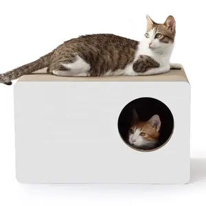 Nuovo Design Cat emporgiocando a dormire rettangolo cat scratcher cartone ondulato cartone casa gatto