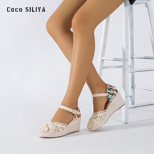 Sandalias de cuña Coco SILIYA con punta abierta, suela de paja transpirable y cierre de hebilla para mujer - Product Image 3