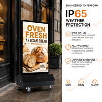 Pantalla Digital Exterior de 43 Pulgadas de Doble Cara con Batería, IP65, 2000 Nits, Pantalla Móvil de Publicidad con Ruedas
