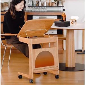 Solid Wood Movable Sofa <b>Table</b> With Storage Rack For Living Room Bedroom - Product Image 4