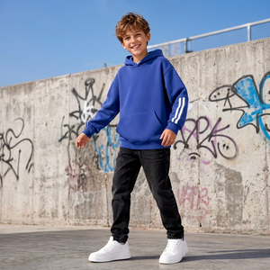 Sweat-shirt à capuche doublé bleu pour bébé, décontracté, 100 % coton molletonné, vêtements pour enfants, collection printemps-automne, écologique - Product Image 1