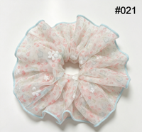 Chouchou à cheveux floral transparent, en mousseline douce avec bordure bleu clair, pour usage quotidien, imprimé floral vintage, foulard chouchou pour cheveux