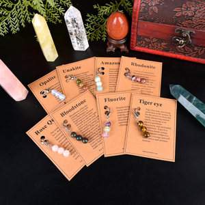 Porte-clés en métal avec perles de cristal semi-précieuses naturelles en gros, avec carte d'instructions pour la guérison et la décoration - Product Image 6