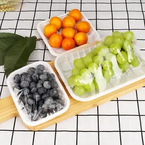 Tabuleiro descartável de plástico retangular branco à prova de água para alimentos Sushi Fruta Carne