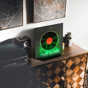 Bây giờ chơi Vinyl kỷ lục đứng ánh sáng lên bằng gỗ Album hiển thị chủ với Acrylic dấu hiệu đa màu LED Bây Giờ Quay hip hop - Product Image 5