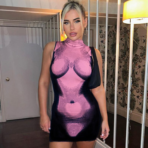 Nouvelle arrivée été 2025, robe pour <span class=keywords><strong>femme</strong></span> à col rond, imprimé 3D corps nu, courte, sexy, sans manches, imprimé silhouette, robes décontractées pour <span class=keywords><strong>femme</strong></span> - Product Image 5