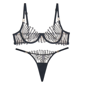 Ensemble de <span class=keywords><strong>lingerie</strong></span> sexy deux pièces pour <span class=keywords><strong>femme</strong></span>, style français, ultra-fin, brodé, avec soutien-gorge push-up à armatures et effet amincissant, motif arête de poisson, vente en gros - Product Image 4