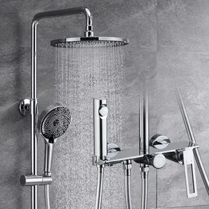 פליז קרמיקה מודרנית סט מקלחת צמוד קיר מערבל מקלחת אמבטיה קיר עכשווי ידית עגולה אחת