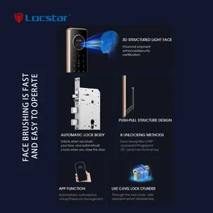 Locstar High Quality TTlock APP Face Recognition Fingerprint Code Card Intelligent Digital Smart Door Lock For Front Door