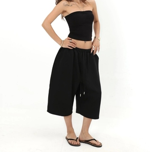 Pantaloncini <span class=keywords><strong>Sportivi</strong></span> Casual da <span class=keywords><strong>Donna</strong></span> Estivi, Pantaloncini Larghi 3/4 in Cotone 100%, Moda Streetwear - Product Image 5