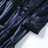 Qualité supérieure manches longues genou longueur 100% robe en soie bouton Up femmes mûrier Satin soie robe
