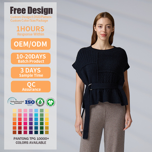 เสื้อกั๊กไหมพรมคอกลมแบบ OEM/ODM พร้อมเข็มขัดรัดเอว เสื้อกั๊กไหมพรมอะคริลิกสำหรับผู้หญิง - Product Image 2