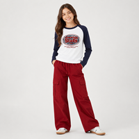 Ensemble de vêtements rétro pour enfants, 2 pièces, t-shirt à manches raglan, pantalon cargo à jambes larges, ensemble de vêtements de sport pour garçons et filles, OEM personnalisé