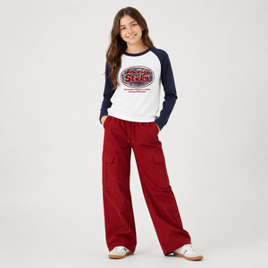 Conjunto de Camiseta con Estampado de Letras y Pantalones Cargo para Niñas MZJ, Ropa Deportiva Casual para Adolescentes, con Logotipo, Spandex/Algodón - Product Image 2