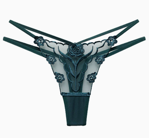 กางเกงในผ้าตาข่ายปักลายดอกไม้ ไร้รอยต่อ เอวต่ำ สายรัดโปร่งใส - Product Image 1