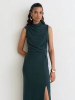 Robe fourreau élégante sans manches à col bénitier, longueur ras du sol, avec fente haute, ajustée, pour tenue de soirée