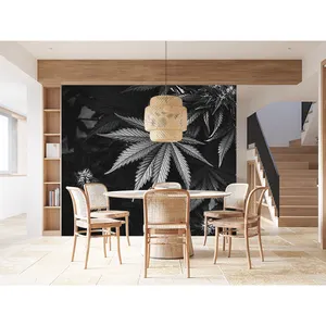 定制大3d壁纸壁画现代轻奢华黑叶植物卧室3d壁纸