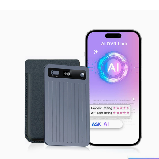 Ultra Slim 64GB AI Notes Voice Recorder W/Case AI Smart Digital Voice Recorder with App Audio Recording Magnetic for Meetings