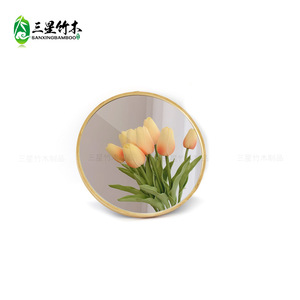 Bamboo-framed round custom <b>mirror</b>, wall-mounted combination <b>mirror</b> in various sizes, bathroom <b>mirror</b>, creative decorative - Product Image 1