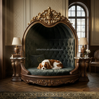 Lit Canapé de Luxe Traditionnel pour Animaux de Compagnie, en Bois Massif, Style Baroque Français, en Velours Capitonnée, Meuble pour Animaux pour Appartement, Villa et Hôtel