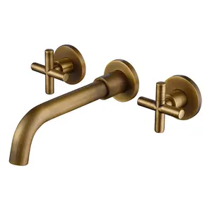 2 Handles Nice Satin Brushed Gold Bathroom Faucets Brass Water Basin Faucet For Bathroom