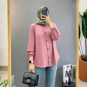 Cárdigan Retro para mujer, camisa holgada, estilo informal, musulmán, seda helada, cuello arrugado, Tops de inmersión sin planchar, tela - Product Image 3