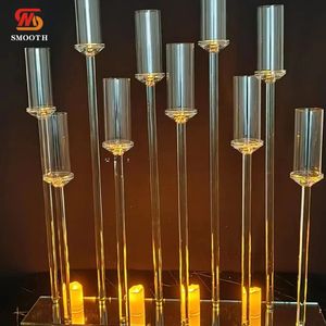 Candélabre en verre transparent lisse avec 10 bras pour décoration de mariage, Saint-Valentin, anniversaire - Haute qualité en gros - Product Image 1