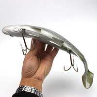 Leurre souple artificiel en PVC, simulation de gros poisson de haute mer, 30 cm, 400 g, motif gris, avec hameçons pour la pêche en bateau