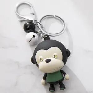 Cute Monkey Keychain with LED Light Kawaii Flashlight Keyring Car Accessories Bags Pendant Novelty Children Gift