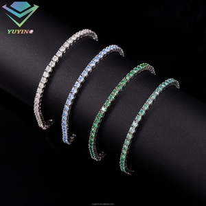 In Stock 3MM 4MM Fancy Moissanite Tennis <b>Bracelet</b> 100% Pass Tester 925 Sterling <b>Silver</b> Green Blue Moissanite Tennis <b>Bracelet</b> - Product Image 6