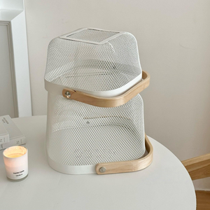 Panier à fruits en fil métallique pour pique-nique, panier de rangement moderne en métal avec poignée en bois – Offre Spéciale - Product Image 4