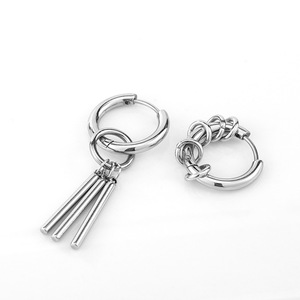 Hoop Earrings Geometric <b>Titanium</b> Steel Long Dangle Unisex Everyday Wear - Product Image 2