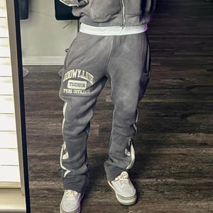 Streetwear Acid Washed Sweat Suits Reiß verschluss Hoodies Trainings anzug Set Acid Wash Distress Patch Ausgestellte Jogging hose und Hoodie Set - Product Image 4