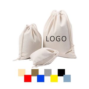 Sac en coton réutilisable à cordon coulissant, sac cadeau en coton avec logo imprimé, vente chaude - Product Image 3