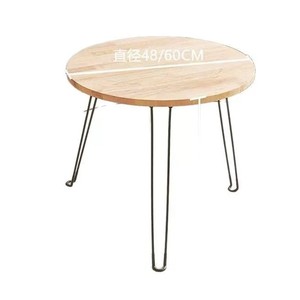 Tavolino da Caffè Rotondo Pieghevole <span class=keywords><strong>in</strong></span> Stile Nordico, <span class=keywords><strong>Piano</strong></span> <span class=keywords><strong>in</strong></span> <span class=keywords><strong>Legno</strong></span> con Gambe <span class=keywords><strong>in</strong></span> Ferro Battuto, Mini Tavolo da Pranzo per Soggiorno Moderno - Product Image 3