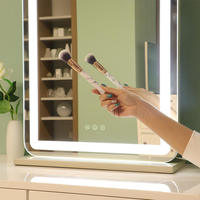 Miroir de maquillage lumineux personnalisé, grand format, en verre et métal, avec écran LED intelligent carré, rechargeable, design moderne