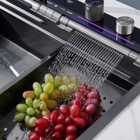 Robinet cascade numérique intelligent à LED Grand évier de cuisine bionique multifonction en acier inoxydable moderne à deux trous Nano de lavage
