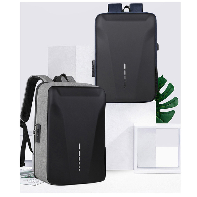 Shockproof EVA Hard Shell Business Laptop Backpack Waterproof USB Charging Port 15.6 Inch Unisex Bag for Office Travel Use
