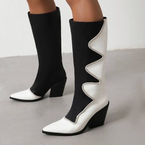 รองเท้าบูทผู้หญิงแบบมีส้นหนา  สำหรับใส่กลางแจ้ง  แบบมีสไตล์  ความยาวปานกลาง  วัสดุมันวาว - Product Image 5