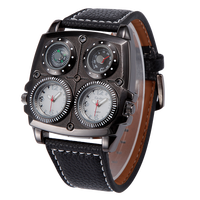 Reloj de Pulsera OULM 1140 para Hombre, Cuarzo, Correa de Cuero Genuino Original, Termómetro, 2 Zonas Horarias, Brújula, Estilo Ejecutivo