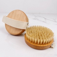 Brosse corporelle ronde en bois de hêtre avec logo personnalisé, poils de sanglier naturels, brosse exfoliante pour le bain, pour un nettoyage en profondeur de la peau