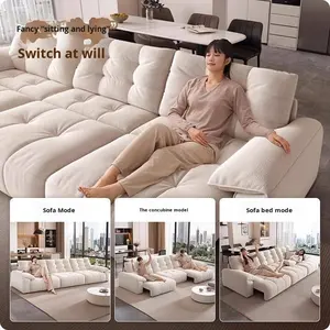 ספת מיטה בעלת שלושה מושבים בענן דו שימושית דירה קטנה שלט רחוק חכם נשלף ישר שניל קרם סִגְנוֹן סלון - Product Image 4