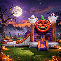 Château gonflable géant Citrouille Fantôme avec toboggan et souffleur d'air pour location événementielle - Idéal pour Halloween