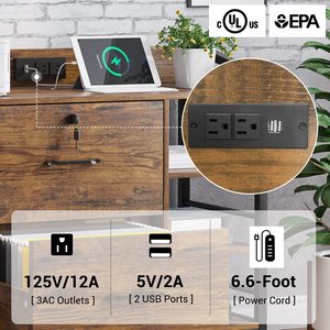 SENYU Industrial <b>Wooden</b> <b>Filing</b> <b>Cabinet</b> with 2 Lockable Drawers and Open Shelves for Home Office Storage - Product Image 6