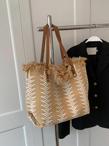 2025 New Large Capacity Tassel Cotton Woven <b>Canvas</b> <b>Tote</b> Bag for Women Simple Fashionable All-Match Shoulder Bag - Product Image 5